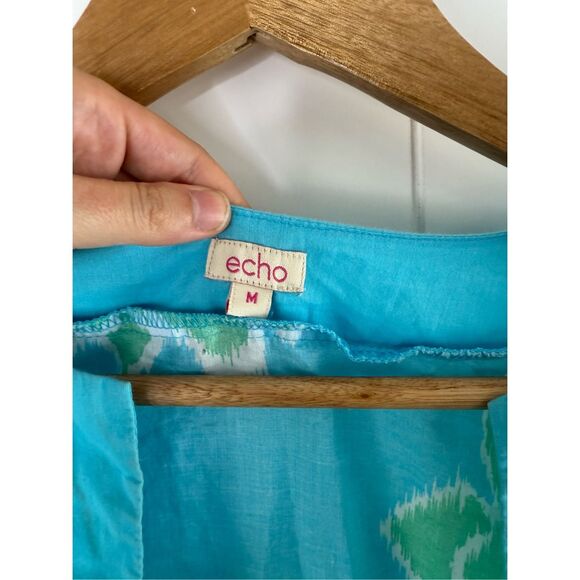 Echo Floral Tunic Dress Coverup in Caribbean Blue Size M - Picture 2 of 6
